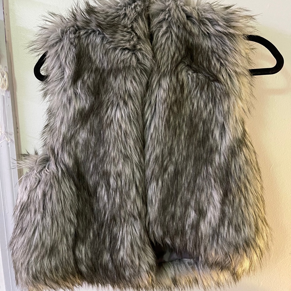 Faux fur vest with hood